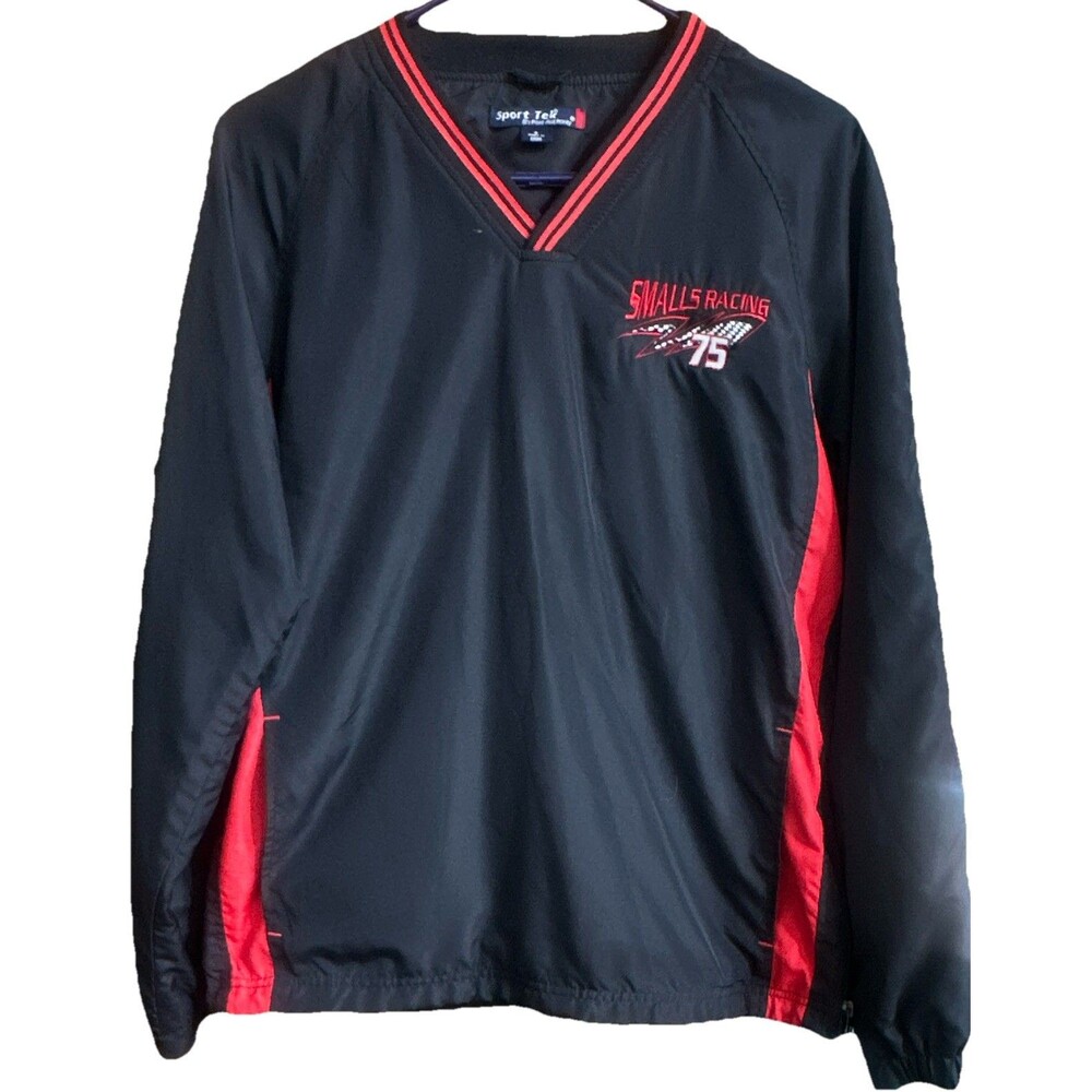 Sport-Tek Smalls Racing 75 Pullover Windbreaker Jacket Black Red Mens S